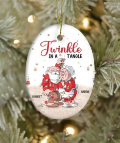 Custom Old Couple Twinkle In A Tangle Ceramic Ornament, 2022 Christmas Gift For Wife Husband, Parents Anniversary, Naughty Grandma Grandpa