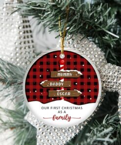 Custom Our First Christmas As A Family Ceramic Ornament, New Family Ornament, Baby's First Christmas, Personalized Family Of Three Ornament