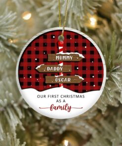 Custom Our First Christmas As A Family Ceramic Ornament, New Family Ornament, Baby's First Christmas, Personalized Family Of Three Ornament