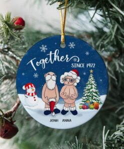 Custom Year Together Since Ceramic Ornament, Christmas Gift For Wife Husband, Parents Anniversary, Naughty Grandma Grandpa, Old Couple