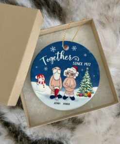 Custom Year Together Since Ceramic Ornament, Christmas Gift For Wife Husband, Parents Anniversary, Naughty Grandma Grandpa, Old Couple
