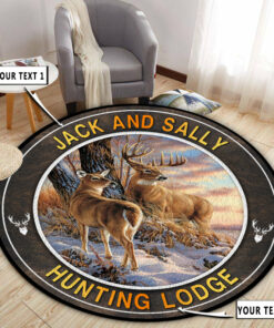 Deer Hunting Buck And Doe Round Rug, Carpet