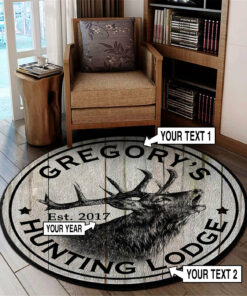 Deer Hunting Lodge Rustic Round Rug, Hunting Themed Carpet