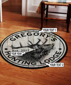 Deer Hunting Lodge Rustic Round Rug, Hunting Themed Carpet