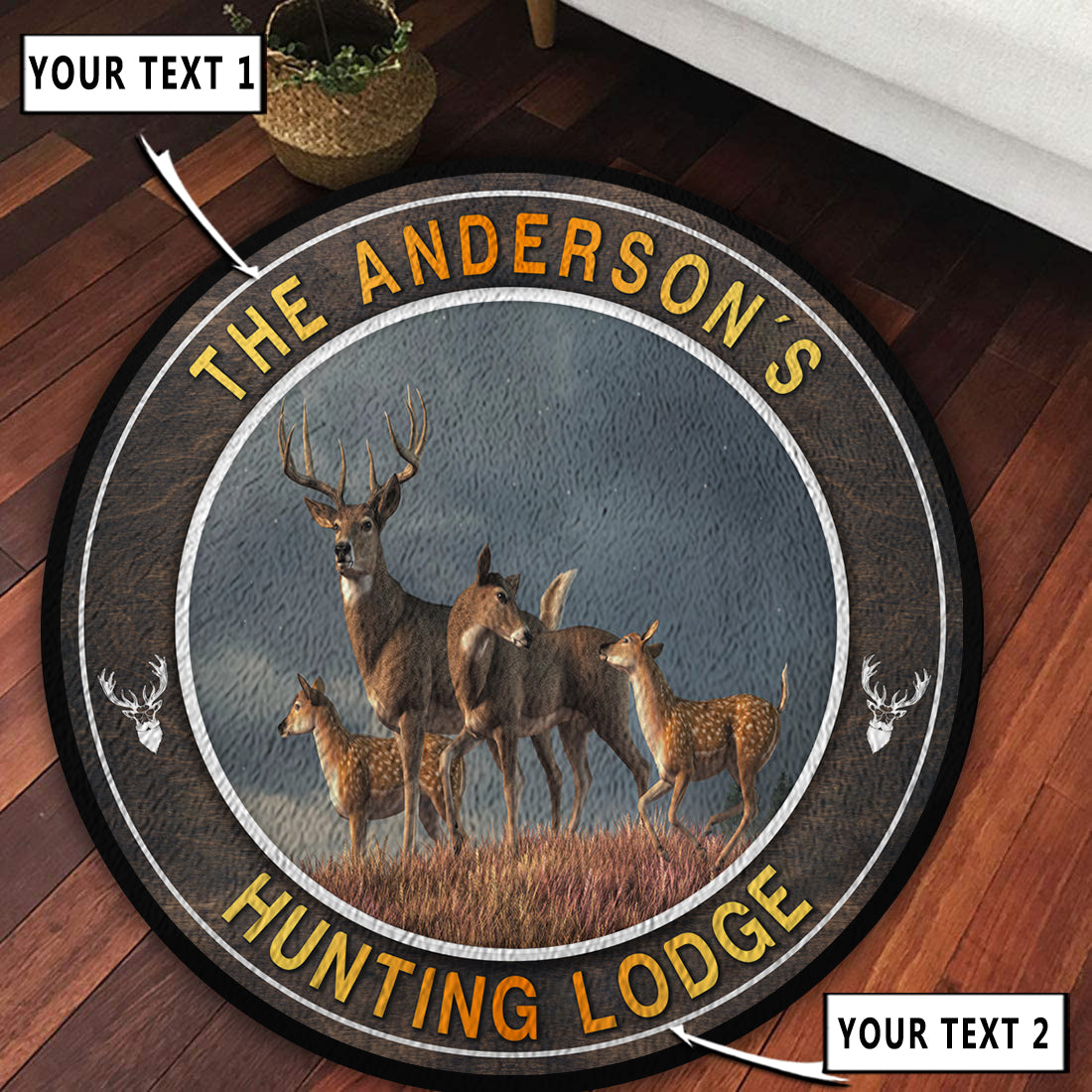 Deer Hunting Whitetail Deer Family Round Rug, Carpet Bluefink