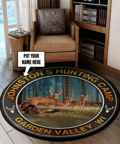 Deer With Turkey Hunting Camp Round Rug, Carpet