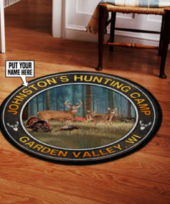 Deer With Turkey Hunting Camp Round Rug, Carpet
