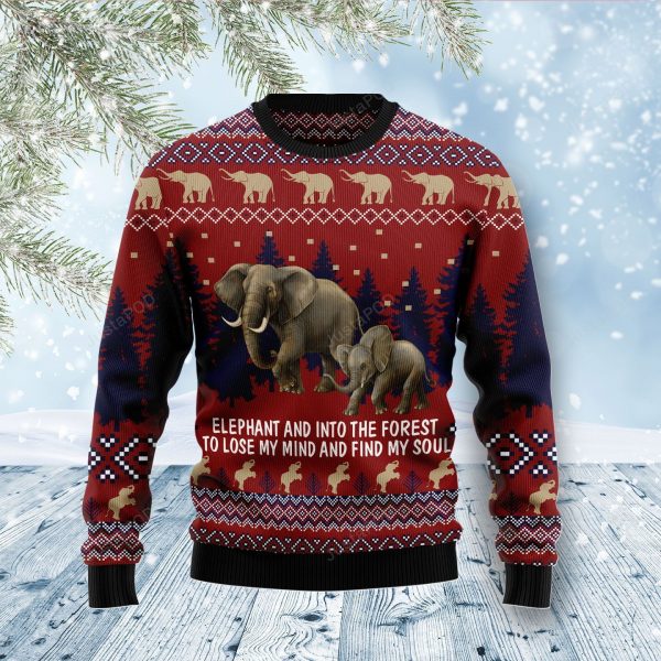 Elephant And Into The Forest Ugly Christmas Sweater, Ugly Sweater, Christmas Sweaters, Hoodie, Sweater