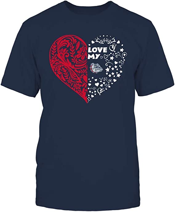 FanPrint Gonzaga Bulldogs, Love My Team Heart Floral Pattern Gift Shirt