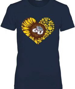 FanPrint Gonzaga Bulldogs Shirt, Half Heart Sunflower Basketball Things Gifts for Fans