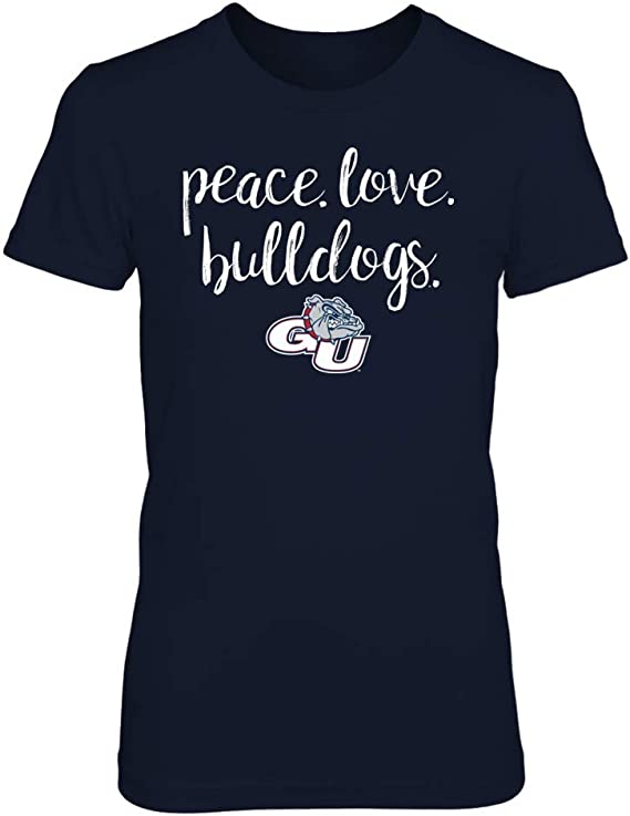 FanPrint Gonzaga Bulldogs Shirt, Peace. Love. Bulldogs., Officially Licensed Gonzaga University Shirt