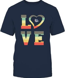 FanPrint Gonzaga Bulldogs Stacked Love Heart Shape University Team Logo Shirt Gifts for Fans