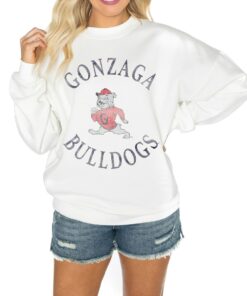 Gonzaga Bulldogs Gameday Couture Women's Good Vibes Premium Fleece Drop Shoulder Pullover Sweatshirt White Gifts for Fans