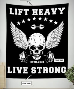 Gym Banner Tapestry Winged Skull Barbell