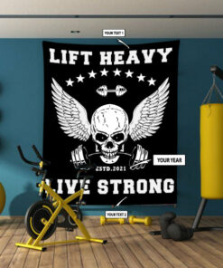 Gym Banner Tapestry Winged Skull Barbell
