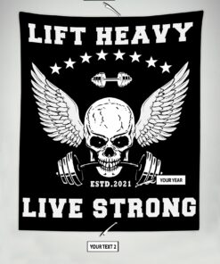 Gym Banner Tapestry Winged Skull Barbell
