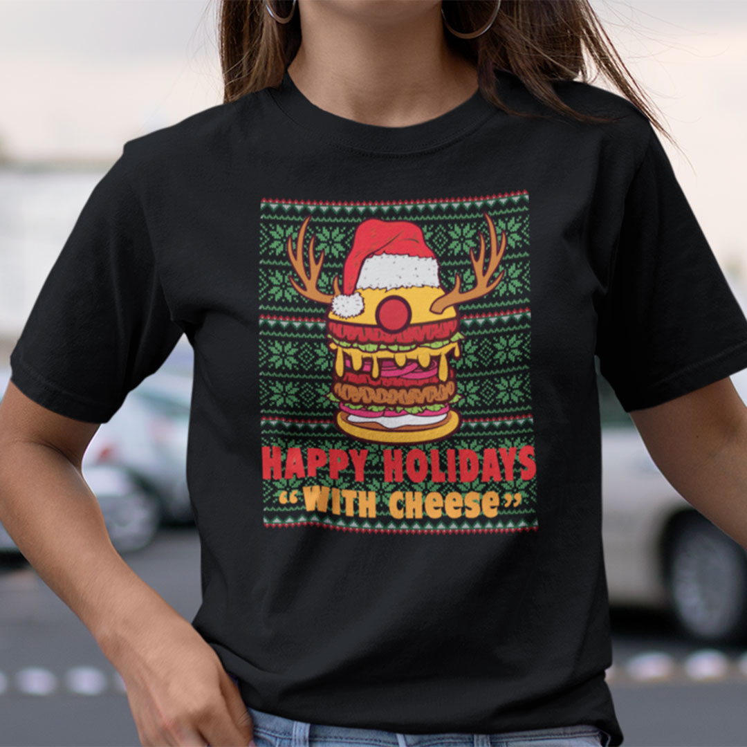 Happy Holidays With Cheese Shirt Ugly Christmas Reindeer Horn