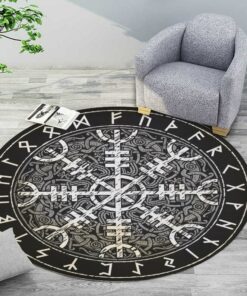 Helm Of Awe Symbol Round Rug, Simple Pentagram Round Carpet, Satan round carpet, Satanic carpet, Magic Circle Round Carpet, Christmas Gift