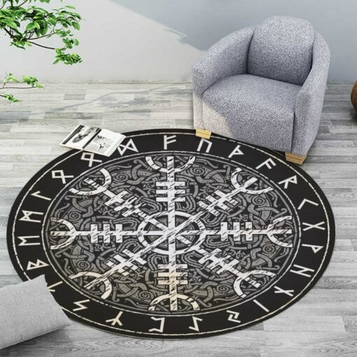 Helm Of Awe Symbol Round Rug, Simple Pentagram Round Carpet, Satan round carpet, Satanic carpet, Magic Circle Round Carpet, Christmas Gift