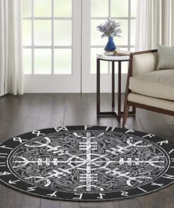 Helm Of Awe Symbol Round Rug, Simple Pentagram Round Carpet, Satan round carpet, Satanic carpet, Magic Circle Round Carpet, Christmas Gift