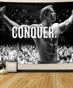 Home Gym Decor Conquer Motivational Quotes Flag Banner Tapestry