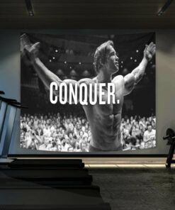Home Gym Decor Conquer Motivational Quotes Flag Banner Tapestry