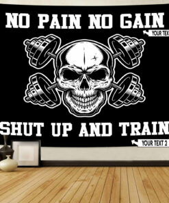 Home Gym Decor Flag Banner Tapestry Monochrome Skull Wall Art Bodybuilding Gift