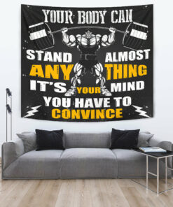 Home Gym Flag Tapestry Motivational Quotes Weightlifting Wall Art