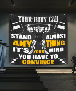Home Gym Flag Tapestry Motivational Quotes Weightlifting Wall Art