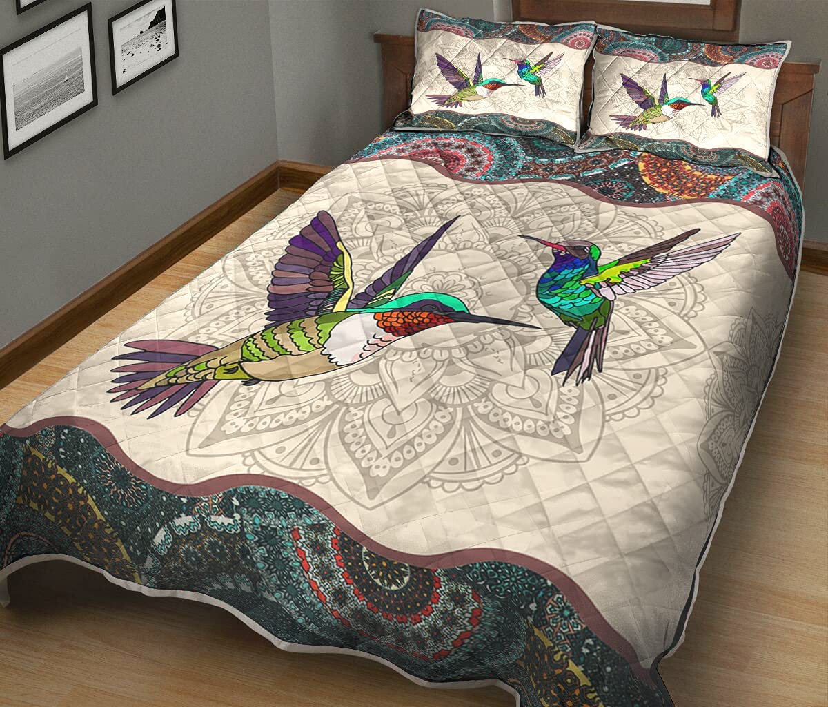 Hummingbird Vintage Mandala Quilt To My Mom Dad Wife Husband Kids Son Daughter Quilt Sets King Queen Size Soft Warm All Season Comfortable for Christmas