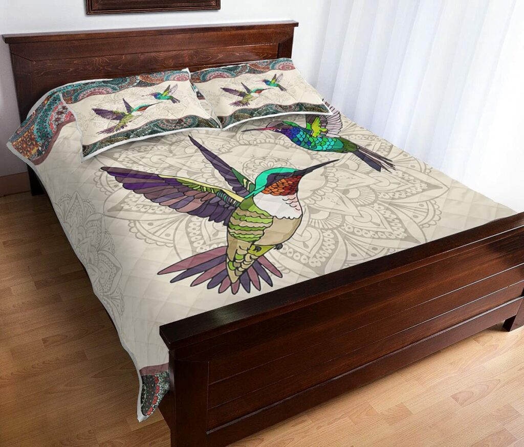 Hummingbird Vintage Mandala Quilt To My Mom Dad Wife Husband Kids Son Daughter Quilt Sets King Queen Size Soft Warm All Season Comfortable for Christmas