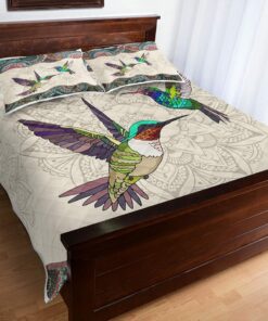 Hummingbird Vintage Mandala Quilt To My Mom Dad Wife Husband Kids Son Daughter Quilt Sets King Queen Size Soft Warm All Season Comfortable for Christmas