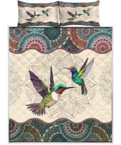 Hummingbird Vintage Mandala Quilt To My Mom Dad Wife Husband Kids Son Daughter Quilt Sets King Queen Size Soft Warm All Season Comfortable for Christmas