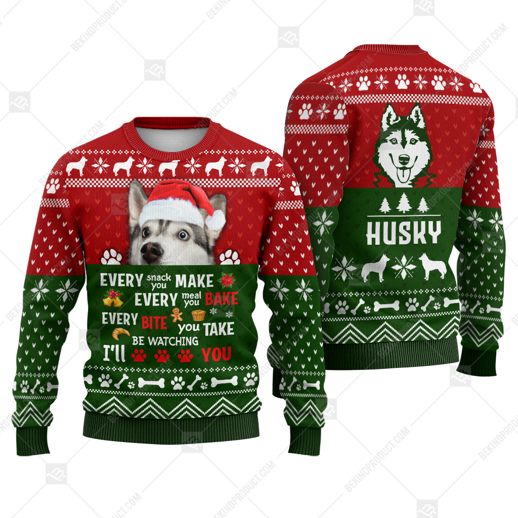 Every Snack Meal Bite You Make Knitted Print Husky Dog Christmas Sweater - Best Gift For Christmas, Noel