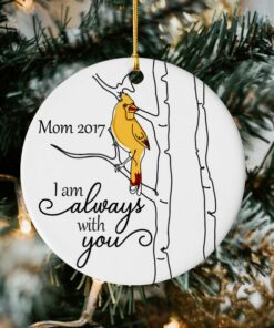 I Am Always With You Red Yellow Cardinal Ceramic Ornament, Custom Mom Dad Memorial, Memorial Ornament, Personalized Christmas Ornament