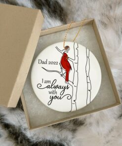 I Am Always With You Red Yellow Cardinal Ceramic Ornament, Custom Mom Dad Memorial, Memorial Ornament, Personalized Christmas Ornament