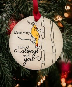 I Am Always With You Red Yellow Cardinal Round Wooden Maple Ornament, Custom Mom Dad Memorial Ornament, Personalized Christmas In Loving Of