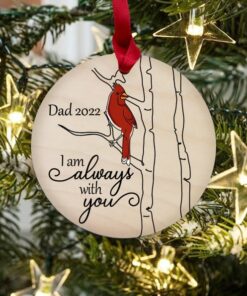 I Am Always With You Red Yellow Cardinal Round Wooden Maple Ornament, Custom Mom Dad Memorial Ornament, Personalized Christmas In Loving Of