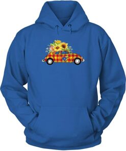 Kansas Jayhawks Hoodie, Bug Car Sunflower Checked Pattern Hoodie