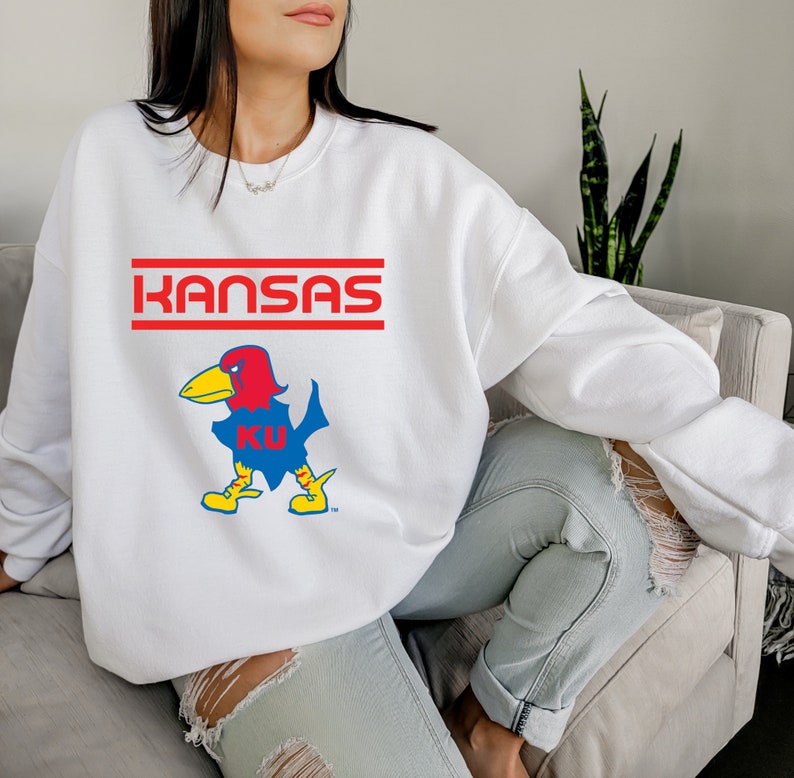 Kansas Jayhawks Retro Print Graphic Sweatshirt, Rock Chalk Shirt, Women's Kansas Sweatshirt, Jayhawks Apparel