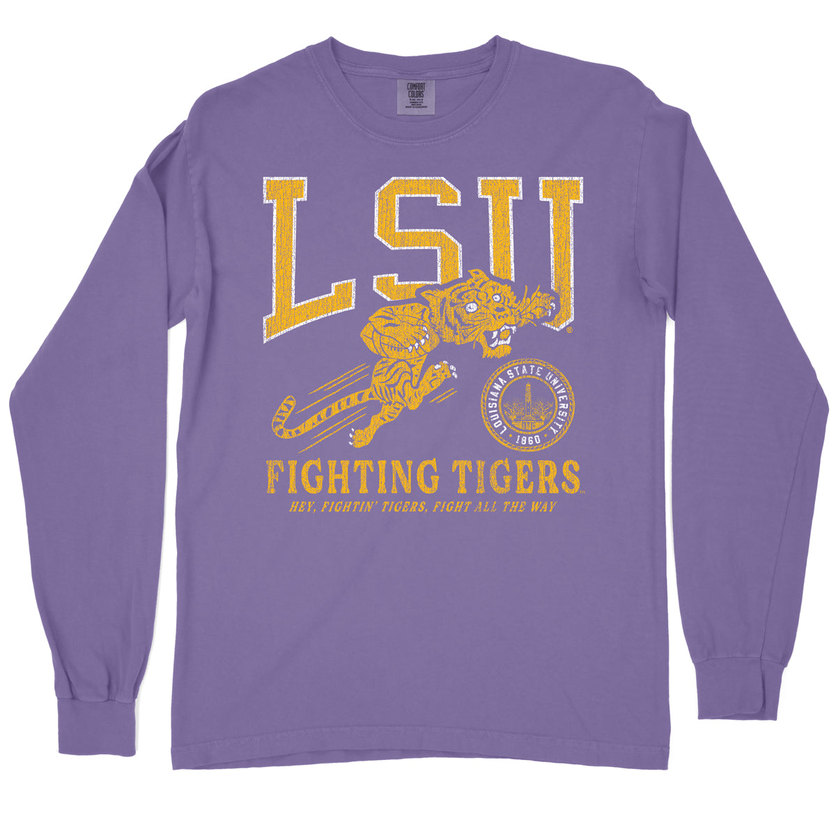 LSU Tigers Retro Fightin' Tigers Football Garment Dyed Long Sleeve