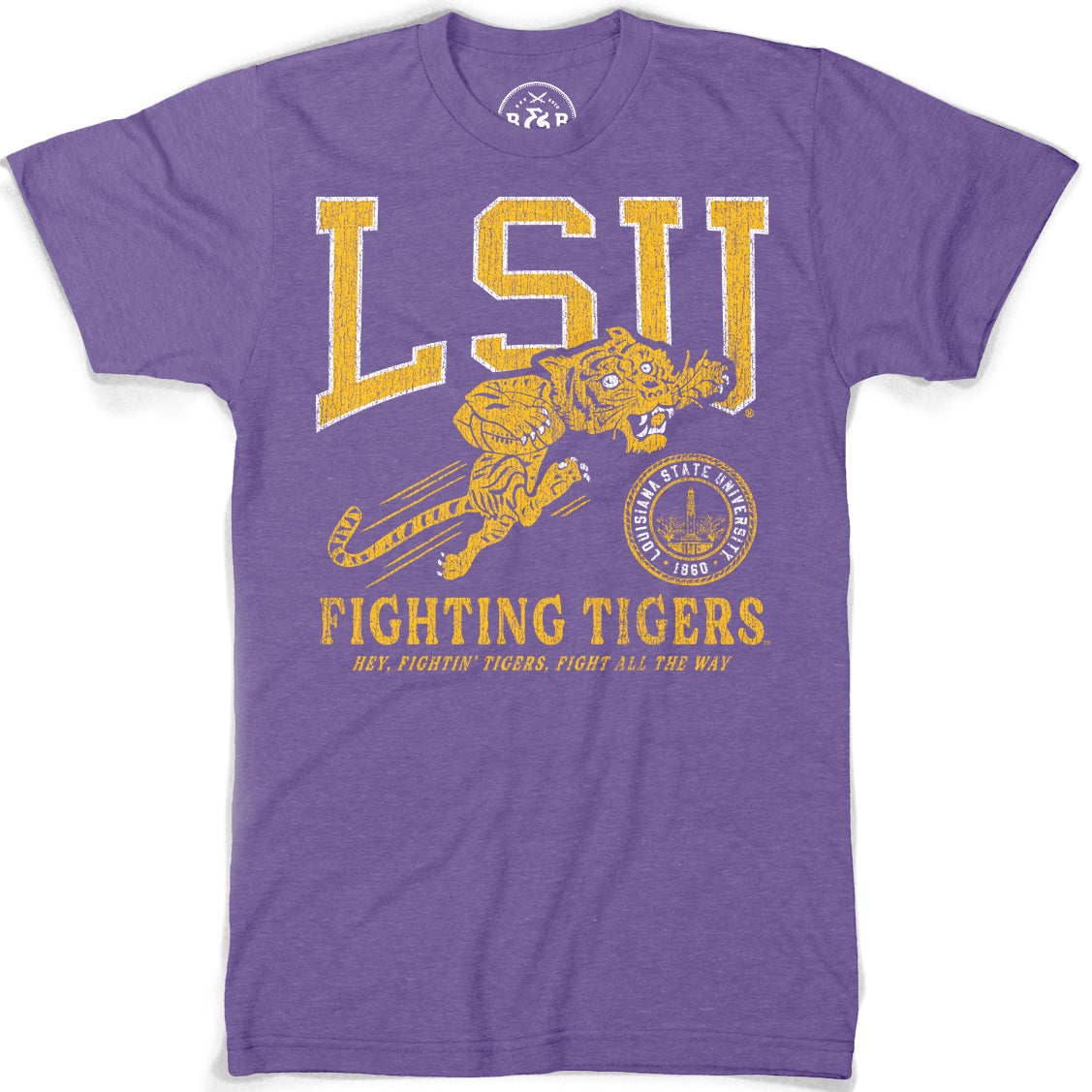 LSU Tigers Retro Fightin' Tigers Football Tri-Blend T-Shirt - Purple