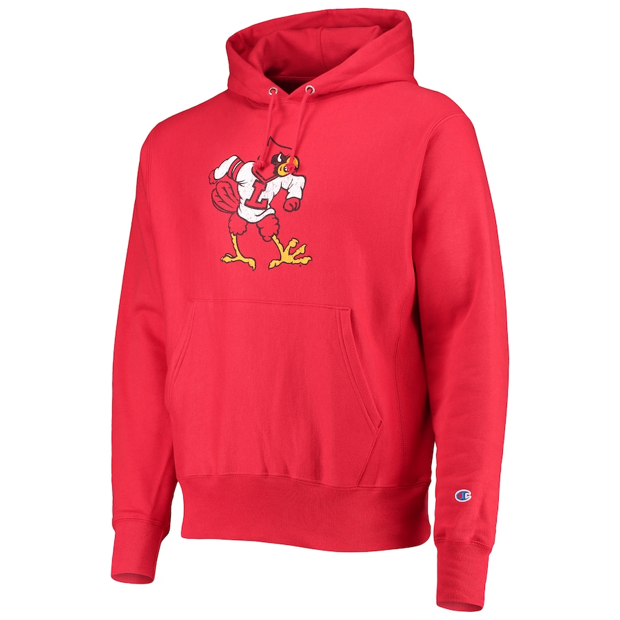 Men'S Champion Red Louisville Cardinals Vault Logo Reverse Weave Pullover Hoodie