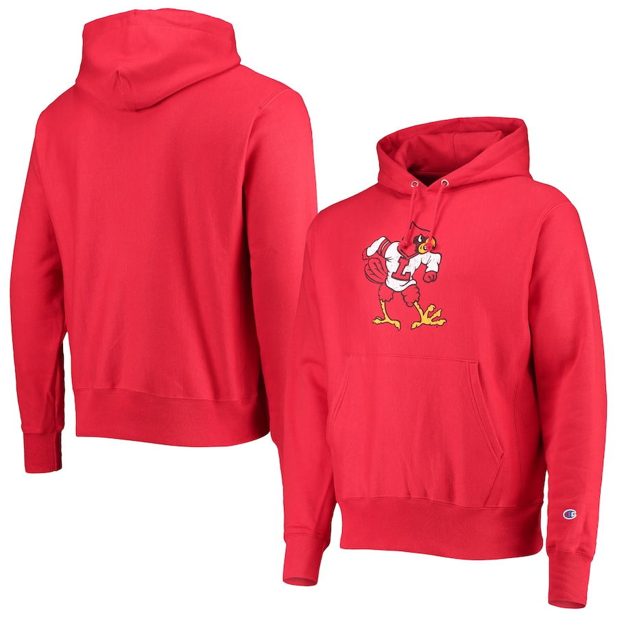 Men'S Champion Red Louisville Cardinals Vault Logo Reverse Weave Pullover Hoodie