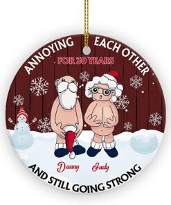Merry Christmas 2022 Custom Name I Want to Grow Old with You Ornament, Personalized Anniversary Present for Old Couple Husband & Wife, 2022 Xmas Gifts Ceramic Ornament
