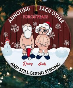 Merry Christmas 2022 Custom Name I Want to Grow Old with You Ornament, Personalized Anniversary Present for Old Couple Husband & Wife, 2022 Xmas Gifts Ceramic Ornament