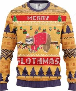 Merry Slothmas Yellow Ugly Christmas Sweater, All Over Print Sweatshirt, Ugly Sweater, Christmas Sweaters, Hoodie, Sweater