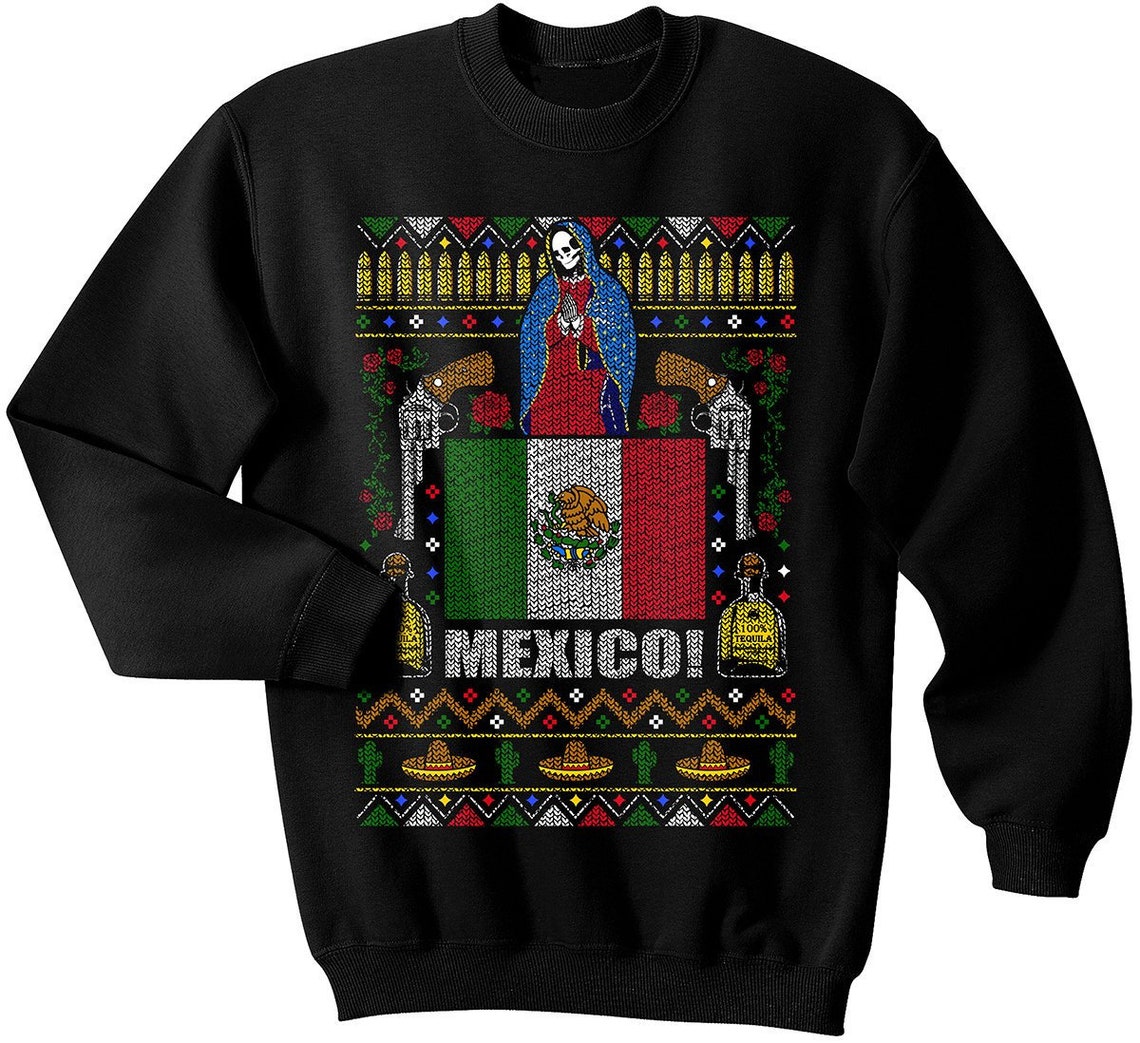 Mexico Ugly Christmas Sweater, Mexico pride, Mexican, Tequila, Santa Muerte, Gun