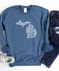 Michigan State Shirts, Michigan State Map Shirt, Michigan Travel Gifts, Michigan Clothing, Michigan Sweatshirt, Michigan Apparel