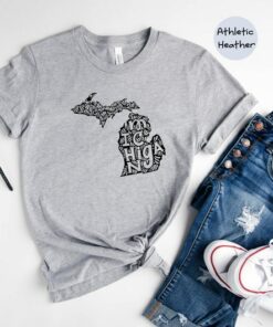 Michigan State Shirts, Michigan State Map Shirt, Michigan Travel Gifts, Michigan Clothing, Michigan Sweatshirt, Michigan Apparel